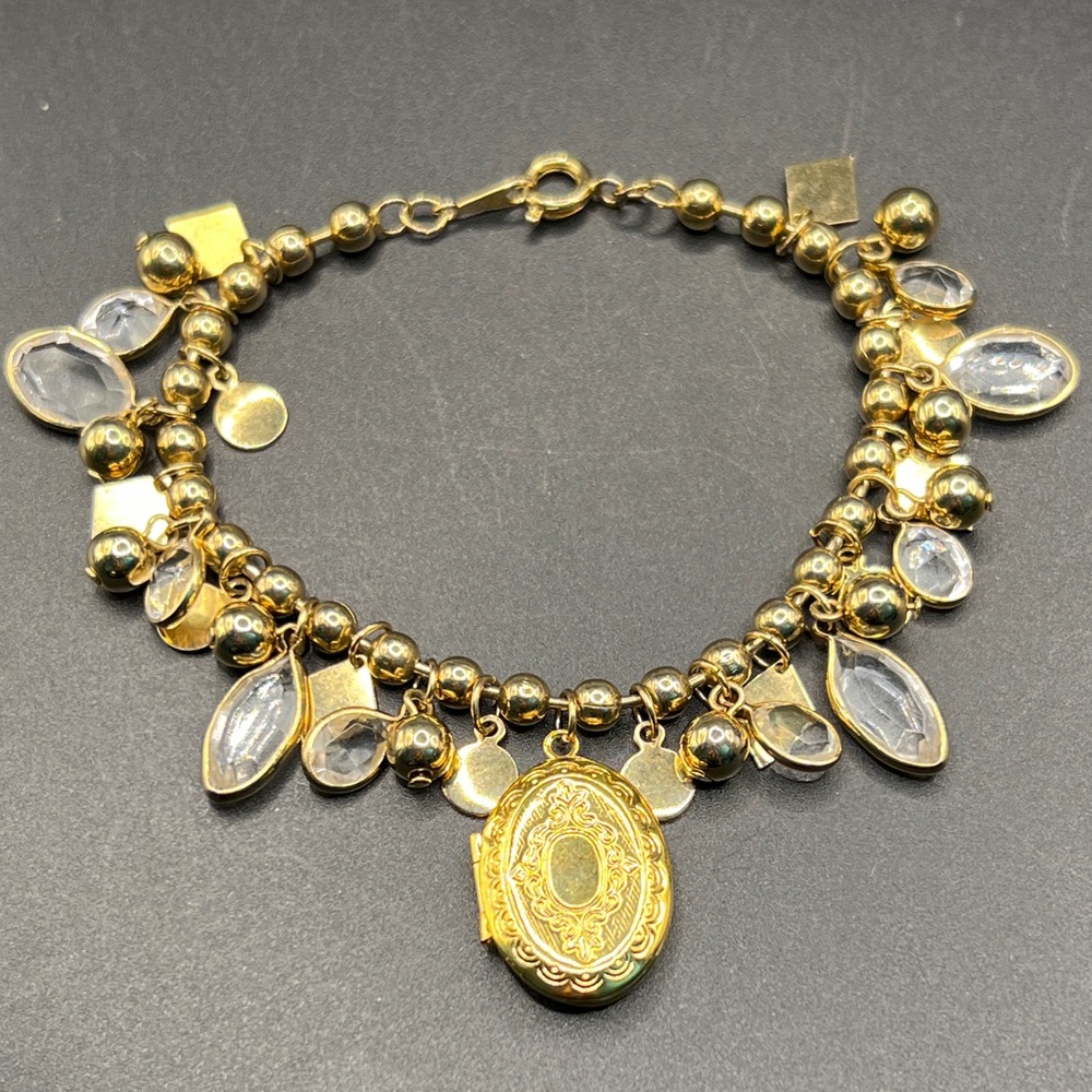 Vintage Bezeled Bead Locket Bracelet